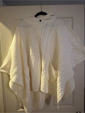 Cozy Cream Cable-Knit Hooded Cape Sweater